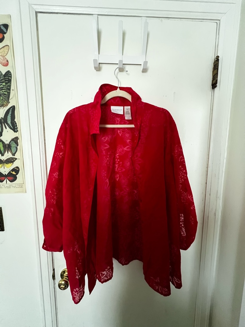Bright Red Lace Open-Front Lightweight Jacket